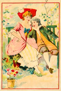 Young couple on a bench in a garden (chromolitho) 作者 法语学校