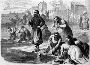 法国军队的苏维埃正在洗衣服。意大利，1859年的复兴运动。1859年8月13日《世界画报》第122期上的版画。 作者 法语学校