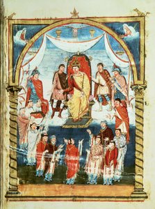 ds Lat 1 fol.423r查理二世国王从查尔斯秃头的第一本圣经中接受维维安伯爵和圣马丁德僧人的圣经，c.843-51 作者 法语学校