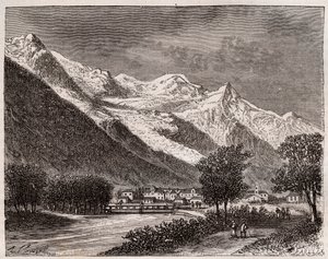 la vallee de chamonix et le mont Blanc - engraving in “La France illustree: geographie, histoire, administration statistique” by V.A. Malt-Brown. 1884 作者 法语学校