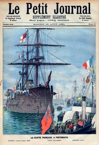 朴茨茅斯的法国舰队：旗舰 "Marengo "号，鱼雷 "Lance "号和战舰 "Marceau "号，1891年8月29日《小报》的头版（雕刻）。 作者 法语学校