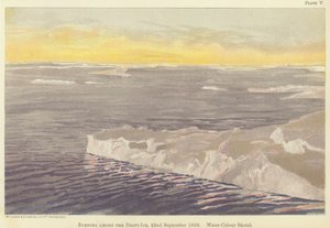流冰中的傍晚，1893 年 9 月 22 日，水彩素描（彩色石版画） 作者 弗里德约夫·南森