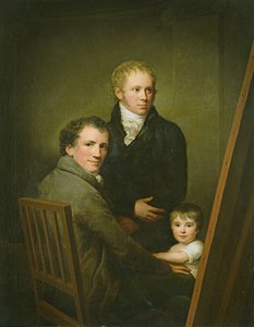 与Foster Daughter Lina Groger和画家Heinrich Jakob Aldenrath的自画像，c.1801-15