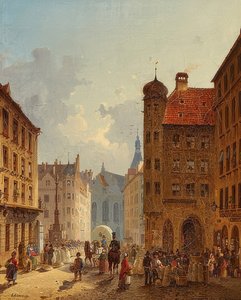 慕尼黑-Kaufingerstrasse旧市政厅的视图。 1849年 作者 弗里德里希·艾伯纳