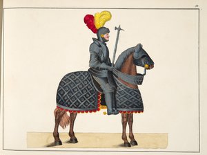 骑士穿着他的马，来自“侠义发展史”的板块，由Franz Kottenkamp博士发表，由Carl Hoffmann出版，1842年 作者 Friedrich Martin von Reibisch