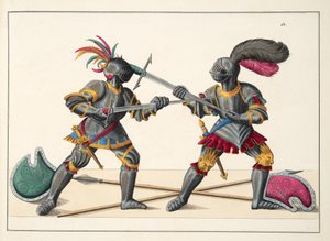 两位骑士的战斗，来自&39;发展与侠义风俗的历史&39;，由Franz Kottenkamp博士，由Carl Hoffmann出版，1842年