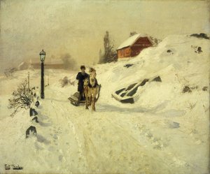 冬季景观中的马拉雪橇 作者 约翰·弗雷德里克·陶洛