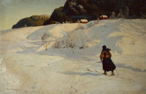 冬天的场景与一个滑雪者 作者 约翰·弗雷德里克·陶洛