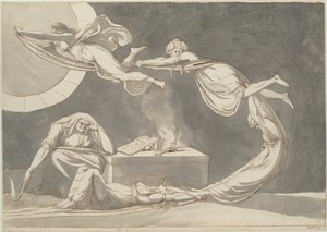 祭坛上有女巫的施法场景，1779年。 作者 菲斯利