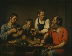晚餐前的农民家庭，1824年 作者 费奥多尔·格里戈里耶维奇·索尔特采夫
