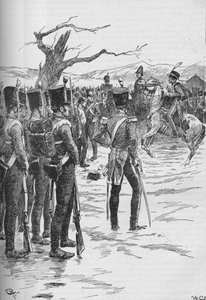 一名轻骑兵带着敌人来袭的消息冲了进来！, 1895年, 1902年 作者 GB