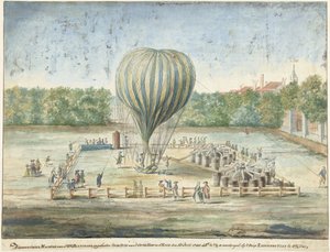 1785 年布兰查德热气球在海牙升空 作者 G. Carbentus（艺术家签名）