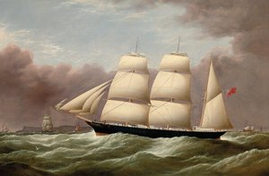 巴克·阿尔弗雷德·霍利（Barque Alfred Hawley）驶入利物浦的途中，离开了野马，1860年 作者 戴尔