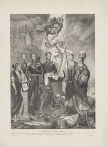 君主与人民联盟的寓言，1832 年
Eendragt maakt Magt / 象征性地提出来纪念君主和人民之间为维护和捍卫新兰斯权利而建立的光荣而崇高的联盟（标题 o 作者 G. Havius Zanders