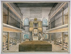 1826年伦敦南华克联合路骑士巷监狱小教堂的内视图