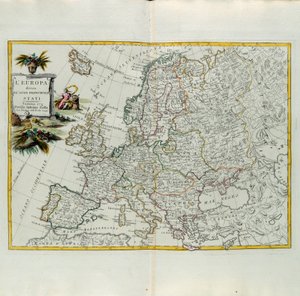 欧洲分为主要州，由Zuliani雕刻，拍摄于1776年由Antonio Zatta在威尼斯出版的最新地图册的Tome I，私人收藏 作者 祖利亚尼