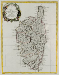 科西嘉岛的省份划分，G. Zuliani的雕刻作品，取自安东尼奥-扎塔1782年在威尼斯出版的《最新地图集》第二册，私人收藏。 作者 祖利亚尼