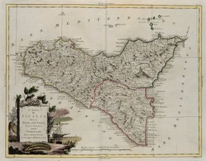 西西里岛，分为山谷，雕刻由G. Zuliani拍摄于1782年由Antonio Zatta在威尼斯出版的最新地图册的Tome II，私人收藏 作者 祖利亚尼