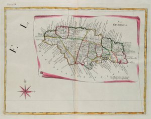 牙买加，G. Zuliani 版画，取自 1778 年由安东尼奥·扎塔 (Antonio Zatta) 在威尼斯出版的“最新地图集”中的 Tome I，私人收藏 作者 祖利亚尼