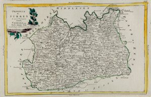萨里省，G. Zuliani的雕刻作品，摘自安东尼奥-扎塔1779年在威尼斯出版的《最新地图集》第一册，私人收藏。 作者 祖利亚尼