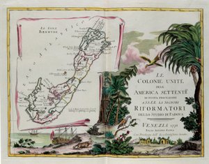 百慕大群岛和北美联合殖民地部分的正面图，由 G. Zuliani 雕刻，取自安东尼奥·扎塔于 1778 年在威尼斯出版的“最新地图集”的 Tome I，私人收藏 作者 祖利亚尼
