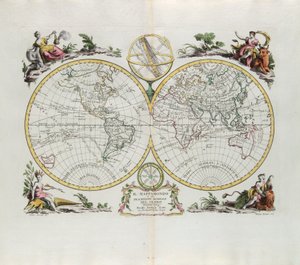 世界地图和地球的一般描述，由Zuliani雕刻，取自1774年威尼斯出版的最新地图册的Tome I作者：Antonio Zatta