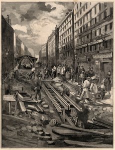 贝尔维尔索道缆车于 1894 年在贝尔维尔街铺设了轨道。 德·伯格拉夫的画作。 1894年的《光彩世界》。 作者 G.de Burgraff