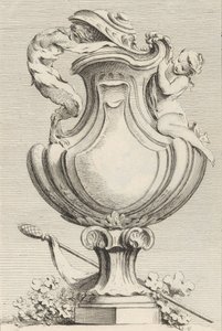 花瓶的设计，有一个动物和一个仙女，来自Livre de Vases 花瓶之书，板块1...，1742-50。