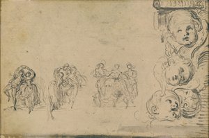 舞蹈家的素描和普提的头像 作者 加布里埃尔·雅克·德·圣奥宾