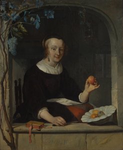 1660年代初，坐在窗边的女人。 作者 加布里埃尔·梅苏