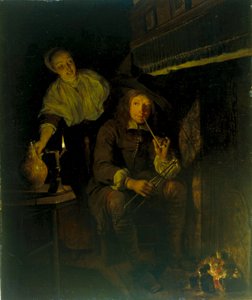 德语：Der Raucher am Kamin 炉边的吸烟者 作者 加布里埃尔·梅苏