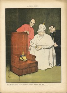 加兰塔拉（1865-1937）在《阿斯报》上的插图，2010 年 7 月 3 日 - 德国, 普鲁士, 尖顶钢盔, 意大利, 宗教信仰, 帽子, 梵蒂冈, 意大利语 - 庇佑十世, 教皇
