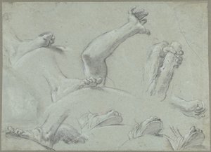 画有脚、手和胳膊的素描纸