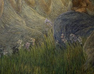 草和花，细节来自The Maternity 作者 加埃塔诺·普雷维亚蒂（Gaetano Previati）