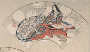 书桌前的宫女 从《春雨集》中的《春雨集》，卷...，约1820年代。 作者 学亭