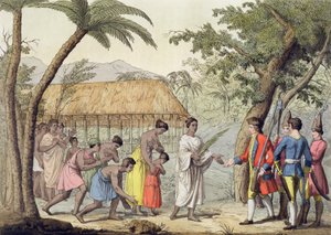 塞缪尔·沃利斯上尉（1728年至1830年）在大溪地岛被女王奥贝雷亚接收