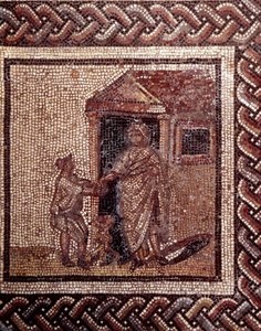Gallo Roman Art: mosaic paving representing a rustic calendar. Celebration scene. End 2nd, beginning of 3rd century after JC. From Saint-Romain-en-Gal (Rhone). Saint Germain en Laye, National Museum of Archeology 作者 加洛·罗马