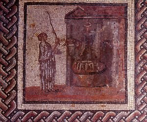 Gallo Roman Art: mosaic paving representing a rustic calendar. The work has the grinding wheel. End 2nd, beginning of 3rd century after JC. From Saint-Romain-en-Gal (Rhone). Saint Germain en Laye, National Museum of Archeology 作者 加洛·罗马
