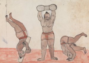 三个杰伊提斯在锻炼 作者 Gangaram Chintaman Tambat