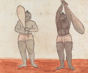 两个 Jeyties 举重 作者 Gangaram Chintaman Tambat