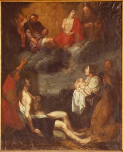 教区教堂（Sint-Pieterskerk）。 内部的。 南过道。 祭坛。 绘画。 基督的诞生。 属性。 G·德·克雷耶。 17世纪。 （绘画） 作者 加斯帕·德·克雷耶