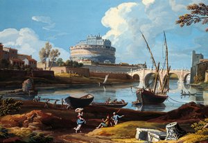 加斯帕尔-范-维特尔（1652年或1653-1736年）在罗马圣安杰洛城堡的台伯河。 作者 加斯帕·范·威特尔