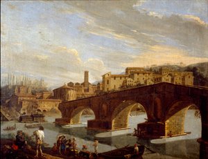 罗马断桥水平的台伯河景观 加斯帕·范维泰利（Gaspar van Wittel，Caspar Van Vitelli）（1653-1736）暗淡 39,5x51 厘米米兰，现代艺术画廊（Galleria d