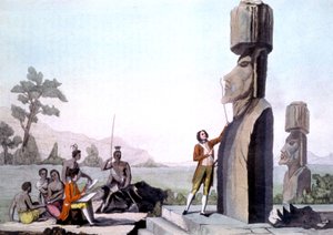 拉佩鲁兹和他的船员，测量复活节岛上的雕像（1786 年），雕刻 作者 加斯帕德（仿）万西公爵
