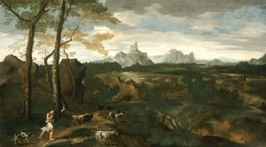 有牧民和山羊的风景，约1635年。