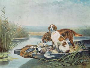 Hunting souvenirs: “” dogs and game”” Watercolour by Jules and Gaston Gelibert (19th century) Paris, decorative arts 作者 加斯顿·盖利伯特
