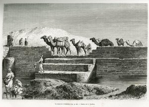 阿卜杜拉水库（沙特阿拉伯）。G.Vuillier的版画，用于说明安娜-布朗特女士在1878-1879年所写的故事 "pelerinage au Nedjed, cradle of the Arab race"，发表在《Tour du monde》上，由Edouard Charton（1807-18）指导。 作者 加斯顿·沃利耶（Gaston Vuillier）