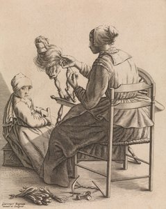 一个女人在纺纱，图版4来自《五种女性职业》，约1640-57。 作者 格特鲁伊特·罗格曼