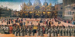 威尼斯圣马可广场的游行，1496年。