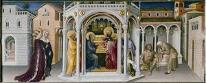 麦琪的崇拜祭坛画：在神庙中的展示细节--Predelle（面板油画 作者 Gentile da Fabriano